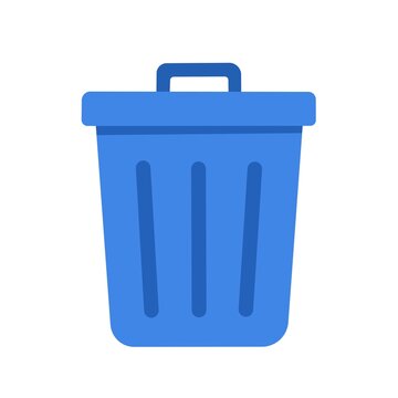 Blue trash can flat vector icon isolated on white background