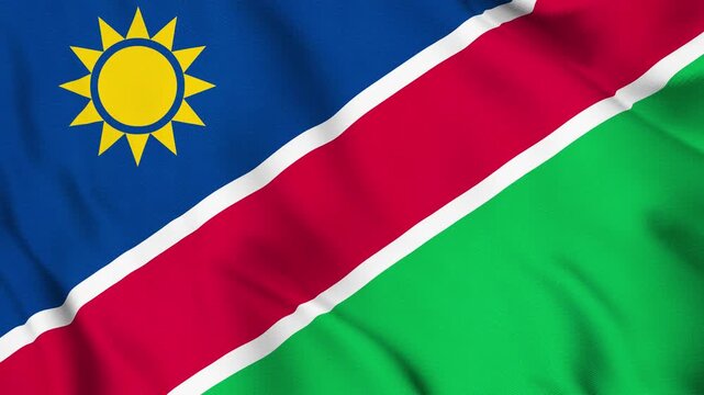 Namibia National Flag Waving in Wind with Realistic Fabric Texture, Seamless Loop Animation 4K
