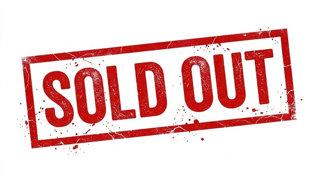A distressed red sold out stamp icon with a weathered effect.