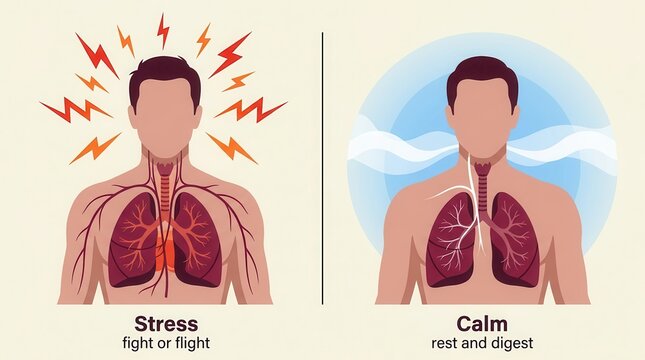 Comparison between fight or flight and rest and digest states through vagus nerve activation.