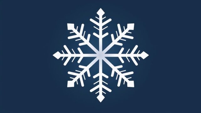 White snowflake symbol on dark blue background, abstract winter background animation, seamless loop