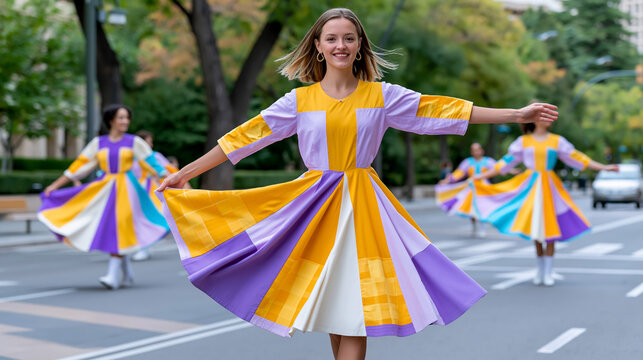 Traditional Spanish folk dancers performing during Fiesta del Pilar in colorful regional costumes
