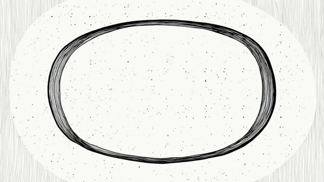 Hand drawn oval frame border with copy space text overlay on light speckled background seamless loop