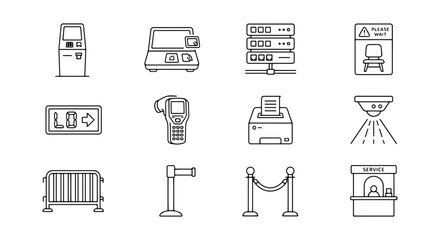 Fototapeta premium Modern Technology Icons: Kiosk, Server, Printer, Scanner, Security, Queue Management