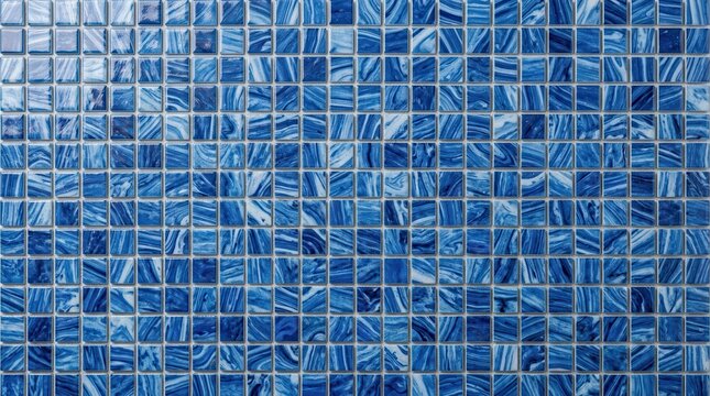 Various shades of blue ceramic mosaic tile backdrop with marble textures.