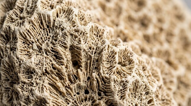 Close up of coral stone wall texture with intricate natural patterns