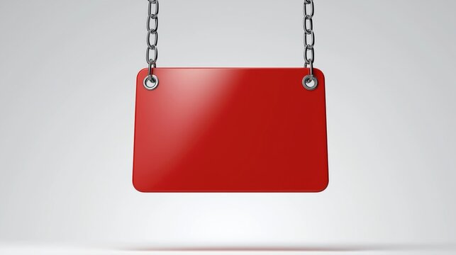 Blank red rectangular sign with rounded corners hanging from metal chains