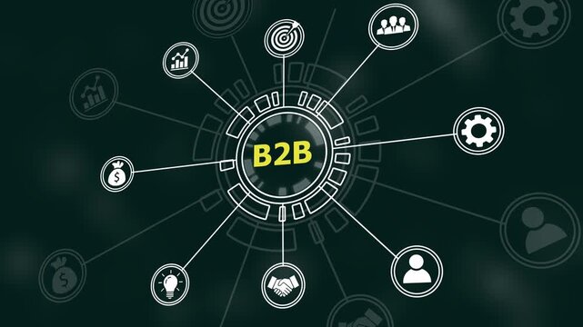 Dynamic b2b business strategy infographic animation featuring interconnected digital network corporate growth concepts, marketing solutions, and modern data connectivity motion