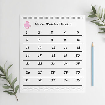 A tidy and organized number worksheet template For Kids