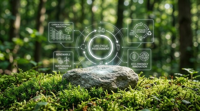 Life cycle assessment LCA concept for sustainable business value chain and positive environmental impact.