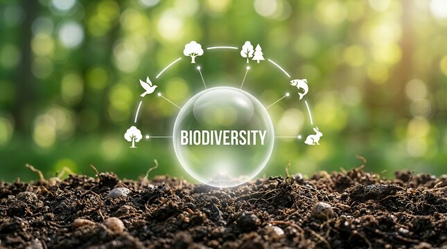 Environmental protection awareness and biological diversity concept on a lush green background.