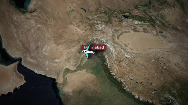Islamabad to Jeddah Flight Path Animation on Satellite World Map