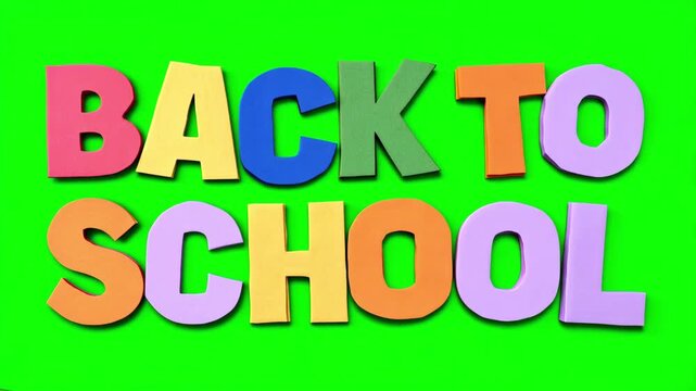 Animated "Back to School" text on green screen for chroma key compositing, education video editing and motion graphics