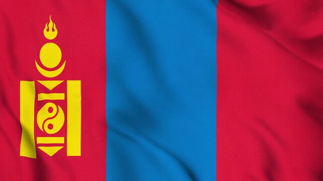 Mongolia National Flag Waving in Wind with Realistic Fabric Texture, Seamless Loop Animation 4K
