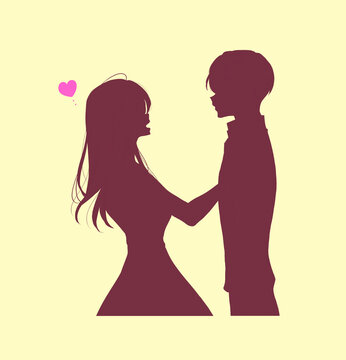 ボディタッチをする女性と男性　シルエット