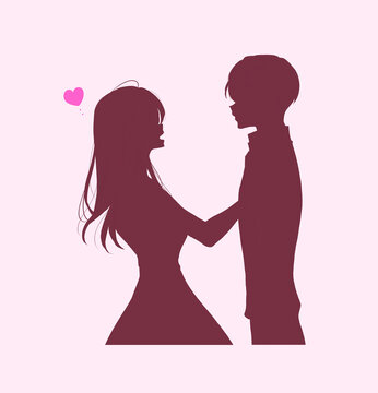 ボディタッチをする女性と男性　シルエット