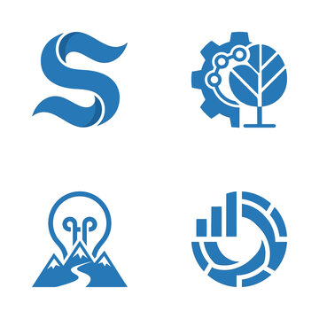 Technology and business innovation blue icon set.