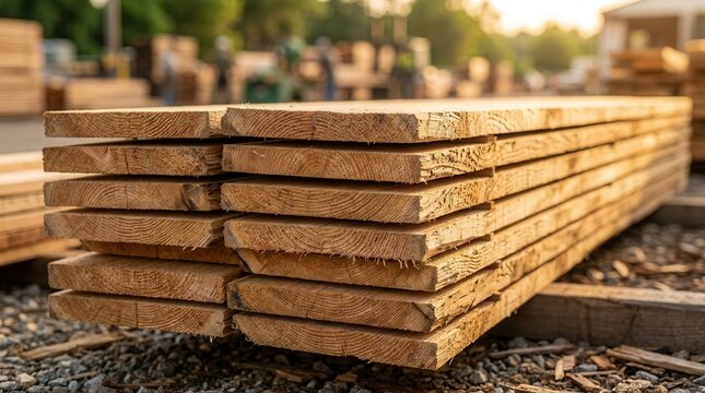 Textured grain wood plank siding panels stacked as construction material.