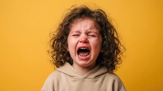 Frustrated child screaming loudly with intense anger and emotional outburst.