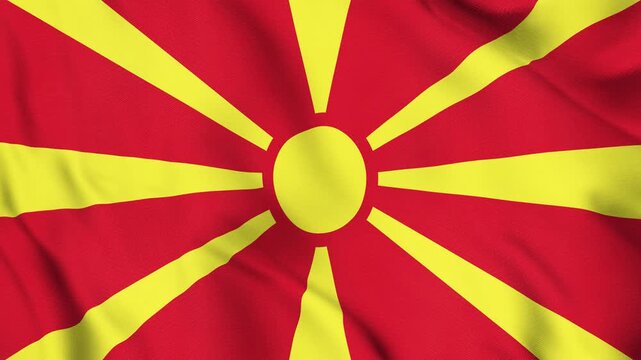 North Macedonia National Flag Waving in Wind with Realistic Fabric Texture, Seamless Loop Animation 4K