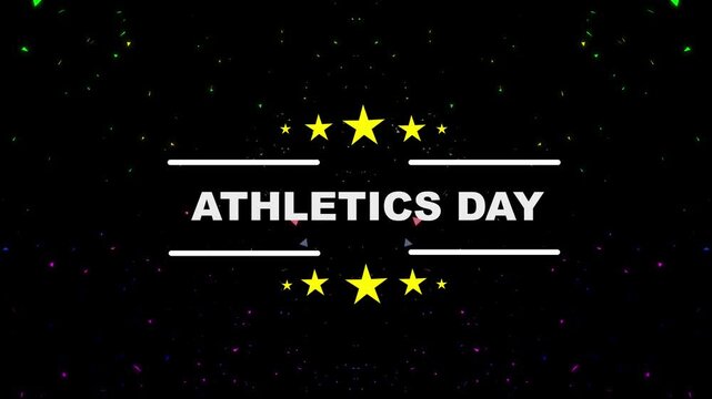 Athletics day event title with golden stars animation on black background, looping motion.  4k video motion animation...