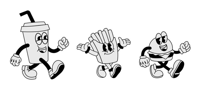 Fast Food Combo Retro Cartoon Illustration