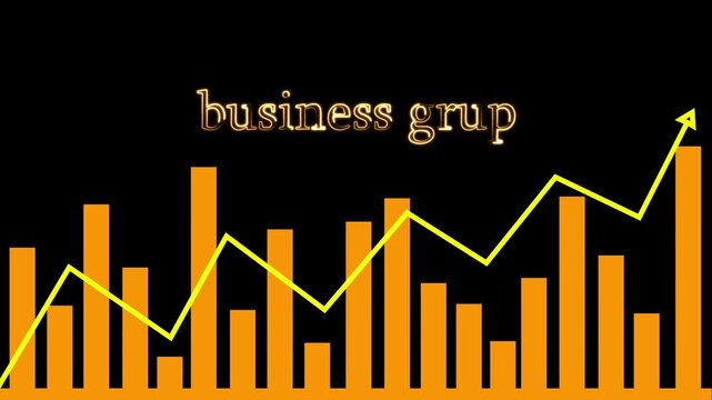 Bar chart business graph animation displays orange pillars with lines. Chart business graph dashboard tracks corporate marketing group data. Business graph is clean.