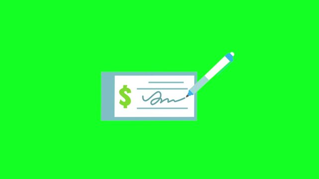 Signing Bank Check Animation with Pen on Green Screen