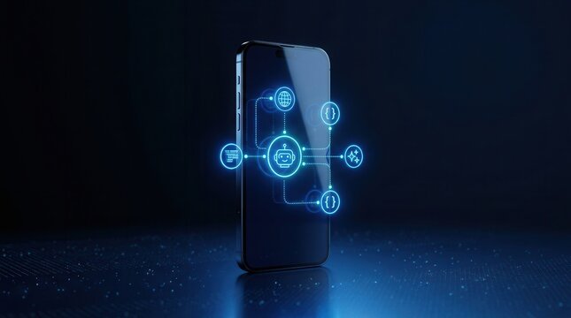 Smartphone screen featuring an AI agent automation workflow and digital interface for intelligence apps.