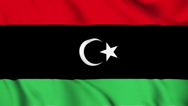 Libya National Flag Waving in Wind with Realistic Fabric Texture, Seamless Loop Animation 4K