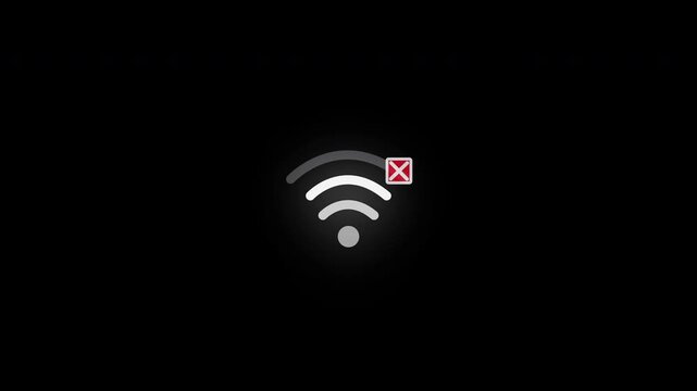 White color no wi-fi line icon looping motion graphic element, white disconnected wireless internet network signal symbol, No wi-fi internet error signal network connection. 4K Video.