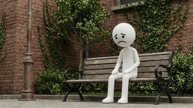 Emotional isolation and urban loneliness depicted by a lone figure on a city bench.