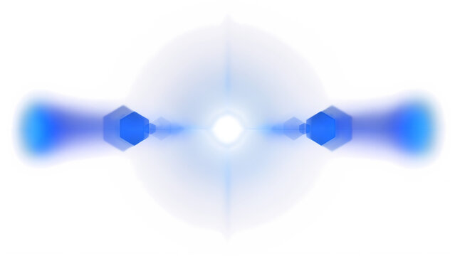 Bright blue glowing star light effect with horizontal lens flare isolated on transparent background