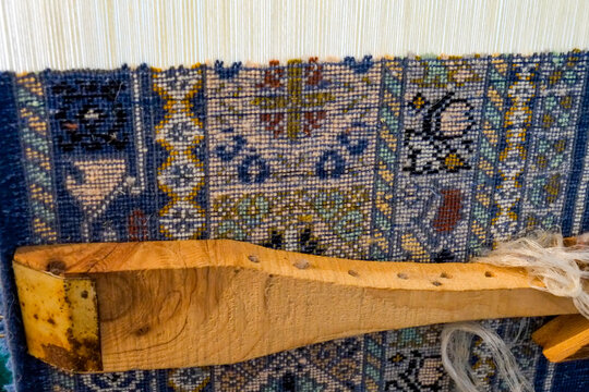 Woven Rug Detail with Wooden Loom