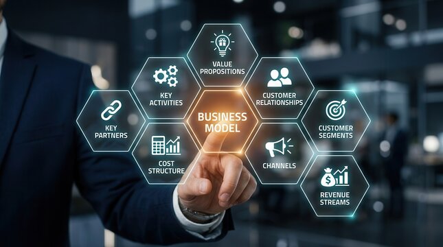 Overview of key elements for a business model strategy and entrepreneurship.