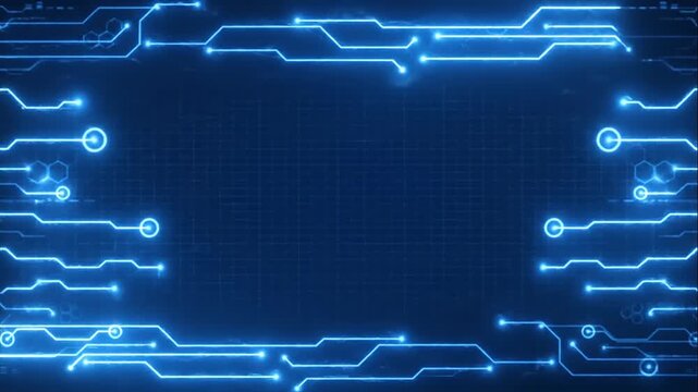 Abstract blue digital network connection with glowing nodes and lines.