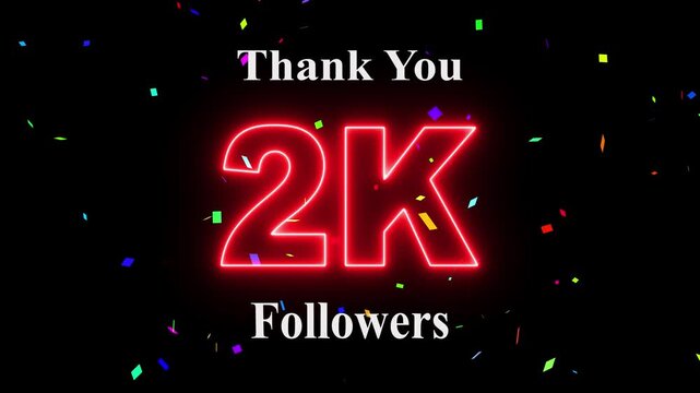 2K Followers celebration animation, 2k followers thank you video, fireworks, confetti & party effects, social media milestone motion graphics animation