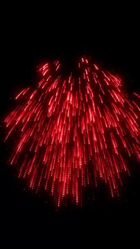Red fireworks explosion isolated on black background, festive celebration light effect for motion and holiday party visuals