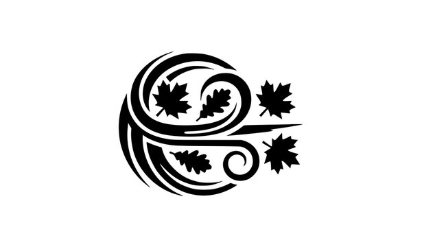 Windy weather RGB color icon autumn season meteo forecast breeze with leaves isolated vector illustration