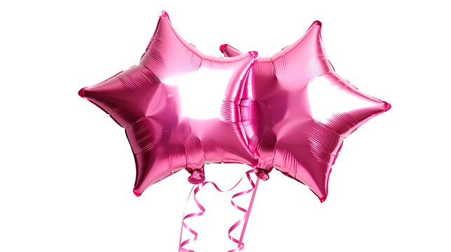 Pink star balloons floating over black background studio