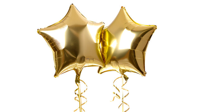 Gold star balloons clustered over black background studio