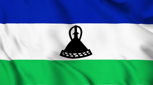 Lesotho National Flag Waving in Wind with Realistic Fabric Texture, Seamless Loop Animation 4K