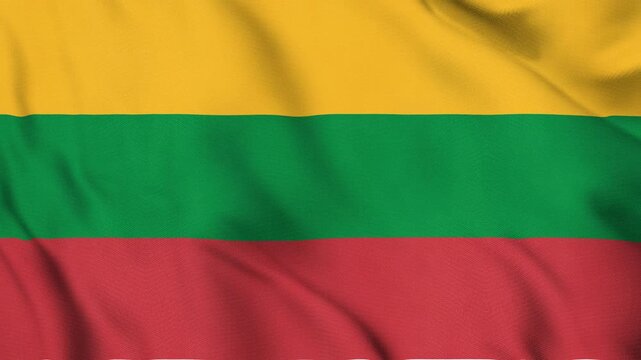 Lithuania National Flag Waving in Wind with Realistic Fabric Texture, Seamless Loop Animation 4K