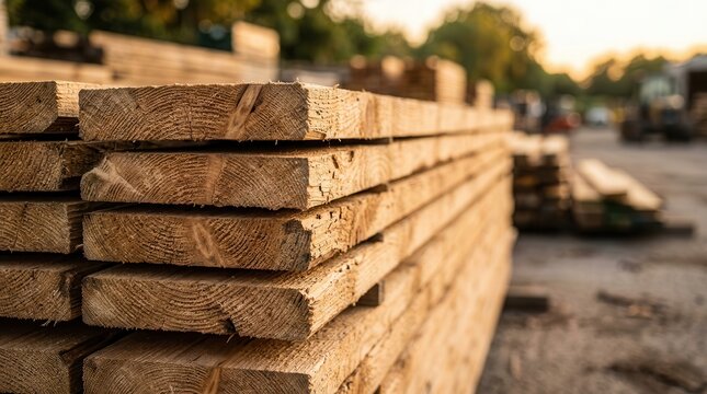 Lumber pile of wood siding panels showcasing natural texture and grain for construction.