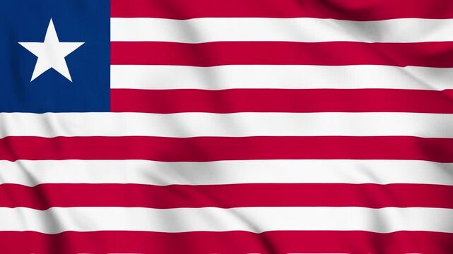 Liberia National Flag Waving in Wind with Realistic Fabric Texture, Seamless Loop Animation 4K