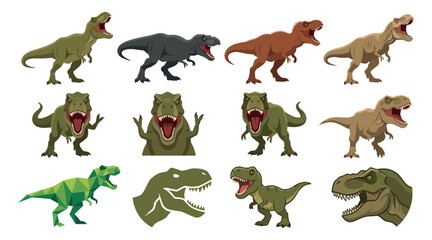 Dinosaur Set of Colorful Prehistoric Reptile Icons with Roaring Faces, Vector Style for Education and Design Concepts © MstRozina