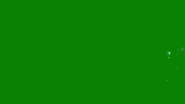 Explosive sparkling glitter stars curved trail motion on green screen, glowing doodle blink stars, white twinkling particles, magic dust and pixie dust path, glitter star sparkle animation.4k video