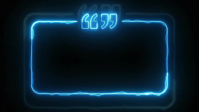 Neon quote marks on glowing blue screen frame