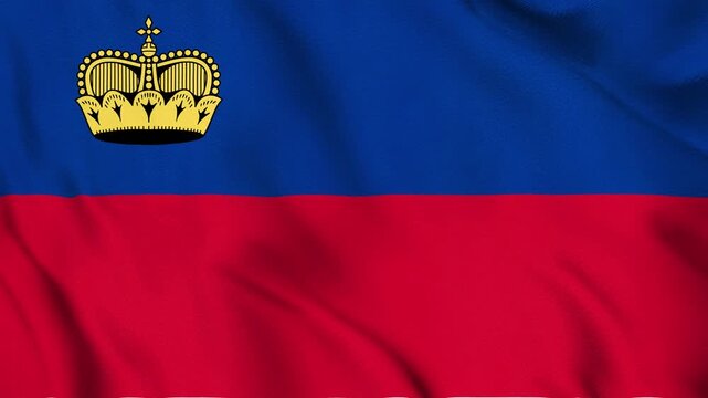 Liechtenstein National Flag Waving in Wind with Realistic Fabric Texture, Seamless Loop Animation 4K