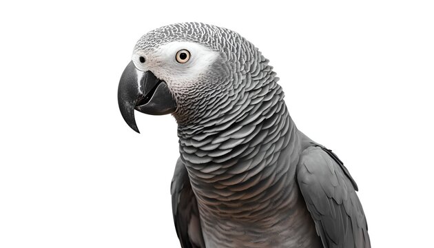 Close-up portrait of an african grey parrot looking aside with wildlife intelligent tropical colorful birdlife portrait observant beautiful feathers rainforest